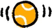 Simple cartoon illustration of a tennis ball with motion lines suggesting vibration or bouncing.