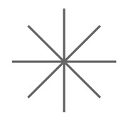 A simple gray eight-pointed asterisk or star symbol with lines radiating from a central point on a white background.