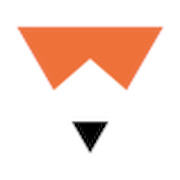 Simple geometric logo mark consisting of an orange triangle above a small black downward-pointing triangle, resembling a stylized bird or pencil tip.