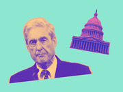 Colorized editorial illustration showing a man in a suit alongside the U.S. Capitol building on a teal background, styled with orange and purple duotone effects.
