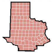 A county-level map of what appears to be an Ohio region shaded in a single pink-red color indicating uniform data values across all counties.