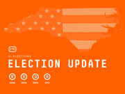 FiveThirtyEight Election Update graphic featuring North Carolina state outline overlaid with an American flag pattern, showing presidential election results R/D from 2000 to 2012.