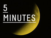 Editorial graphic showing a crescent moon against a black background with the text 5 Minutes overlaid in white typography.