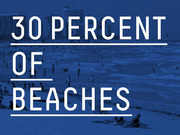 Bold text graphic over a blue-tinted beach photo reading '30 Percent of Beaches', used as an editorial data callout.