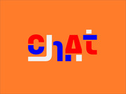 Stylized typographic illustration spelling 'chat' in bold red, white, and blue letters on an orange background.