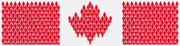 Canadian flag design made entirely of red human figure icons, with a maple leaf shape formed by people in the center panel.