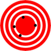 Red and white concentric circles forming a target or bullseye pattern with small black dots near the center.