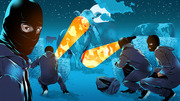 Editorial illustration showing masked figures in balaclavas shining flashlights on cattle at night under a starry sky.