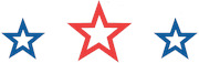 Three outlined stars in red and blue colors arranged horizontally, resembling American patriotic iconography.
