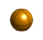 3D rendered illustration of a golden orange sphere with black curved seam lines resembling a basketball, on a white background.
