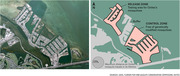 Side-by-side aerial photo and illustrated map showing the Release Zone and Control Zone for Oxitec's genetically modified mosquito testing in Florida, with a 150m travel radius noted.