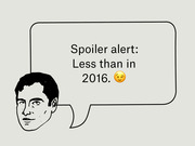 Editorial cartoon of a illustrated face with a speech bubble reading Spoiler alert: Less than in 2016, with a winking emoji.