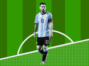 Editorial illustration of a soccer player wearing Argentina number 10 jersey standing on a stylized green football pitch background.