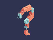 Isometric illustration of a question mark formed by staircases and architectural structures with a small figure climbing on the left side.