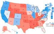 US electoral map showing 2016 presidential election forecast with states colored by Clinton (blue) or Trump (red) win probability and tipping point states outlined.