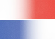 Abstract decorative image with two horizontal bands showing gradient fades: red to white on top and blue to white on bottom.