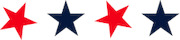 Five stars alternating red and dark navy blue arranged in a horizontal row