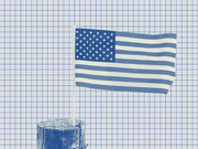 A blue-tinted American flag on a pole stuck in a tree stump, set against a grid-paper background, used as editorial illustration.
