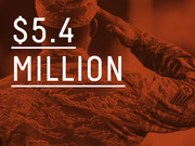 Red-tinted editorial graphic showing a saluting soldier with large white text displaying $5.4 million.