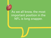Green editorial illustration with a football and yellow field goal post lines forming a speech bubble, with text about the NFL long snapper position.