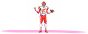 Illustrated drawing of a Kansas City Chiefs football player wearing jersey number 15 holding a football.