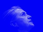 Stylized blue halftone illustration of a person's profile composed of small human figure icons on a bright blue background.