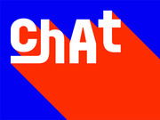 Bold graphic design showing the word 'chAt' in white letters with a red shadow on a blue background, serving as a decorative editorial illustration.