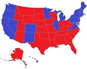 US electoral map showing states colored red for Republican and blue for Democrat, likely depicting a presidential election result.