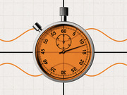 Editorial illustration of an orange stopwatch centered on a grid background with orange sine waves passing through it on either side.