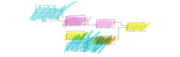 Hand-drawn sketch of connected rectangular boxes filled with colorful marker strokes in blue, pink, yellow, and green, resembling a bracket or flowchart diagram.