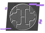 Stylized editorial illustration of a circular tournament bracket diagram with purple geometric accents on a dark background.