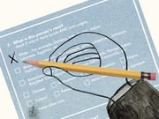 Editorial illustration showing a pencil and eraser resting on a census form question about race, with scribbled marks obscuring some options.