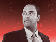 Stylized editorial portrait of a man in a suit and tie against a red background with stars, in FiveThirtyEight's signature illustration style.