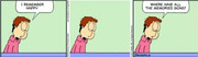 A three-panel comic strip showing a character in a pink shirt saying I remember happy then asking where have all the memories gone.