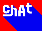 Bold graphic with the word Chat in white letters with a blue shadow on a red background, used as a decorative editorial illustration.