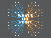 Decorative title card for FiveThirtyEight's What's The Point podcast featuring blue and orange lines radiating from a central point on a dark dotted background.