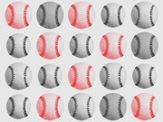 Grid of 20 baseballs in varying color tints including pink, gray, and white, arranged in four rows of five.