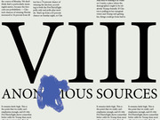 Editorial illustration showing large Roman numeral VII and the text ANONYMOUS SOURCES with a blue ink blot figure, accompanying a FiveThirtyEight article.