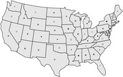 US map with each state containing a unique symbol or icon, likely representing a data category or classification per state.
