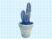 A blue-tinted photo of a potted cactus centered on a blue grid paper background, used as decorative editorial art.
