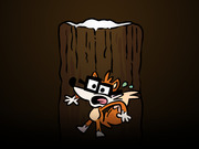 Cartoon illustration of a frightened fox character wearing glasses trapped inside a dark pit or hole with snow visible at the top opening.