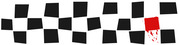 A stylized checkerboard pattern of black squares on white, with one square on the far right highlighted in red and appearing to shatter or break apart.