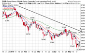 Daily candlestick chart of DBA PowerShares DB Multi-Sector Commodity Trust Agriculture Fund showing price decline from late 2018 into May 2019.