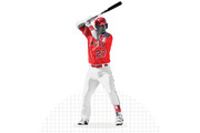 Stylized illustration of a Los Angeles Angels baseball player wearing number 27 in batting stance, overlaid on a faint grid background.