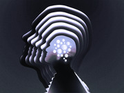 Editorial illustration of multiple layered human head silhouettes in profile with glowing gears visible inside the brain area, suggesting thinking or cognition.