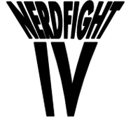 Black and white logo for Nerdfight IV featuring bold stylized text arranged in a triangular shape.