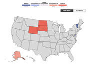 US map showing congressional district competitiveness ratings by state, colored from Solid D to Solid R, with new vs old maps toggle.