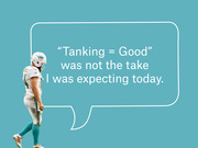 Editorial illustration of a Miami Dolphins football player with a speech bubble reading 'Tanking = Good' was not the take I was expecting today.
