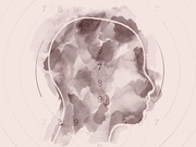 Watercolor illustration of a human head silhouette overlaid with concentric circles and numbers 7, 8, and 9, suggesting themes of sleep or mental health.