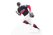Editorial illustration of a Cleveland Indians baseball player running, overlaid on a faint grid/bar chart background graphic.